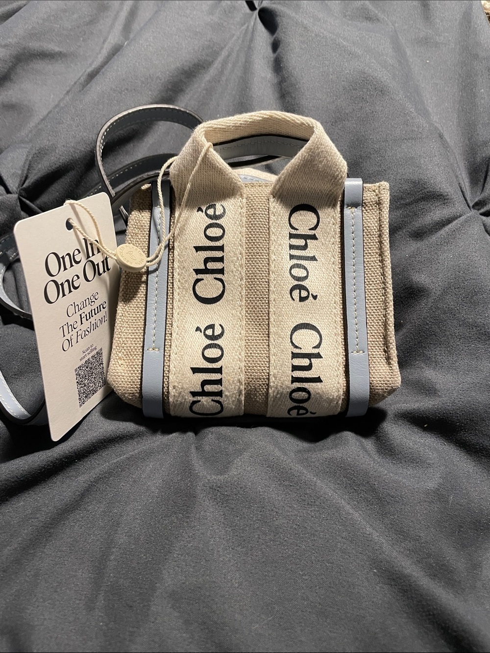 Chloé Small Canvas Logo Tote in Natural & Light Blue